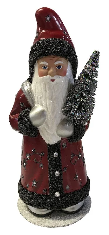 Red Faded Santa with Swarovski Crystal, Paper Mache Candy Container by Ino Schaller