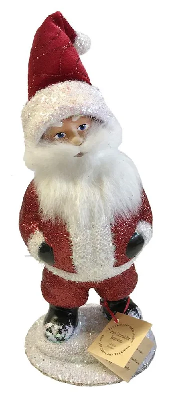 Red Glittered Chubby Santa, Paper Mache Candy Container by Ino Schaller