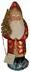 Red, with Gold Leaves Santa Paper Mache Candy Container by Ino Schaller