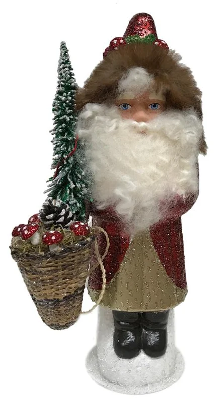 Red with Gold Santa, One of a Kind Paper Mache Candy Container by Ino Schaller