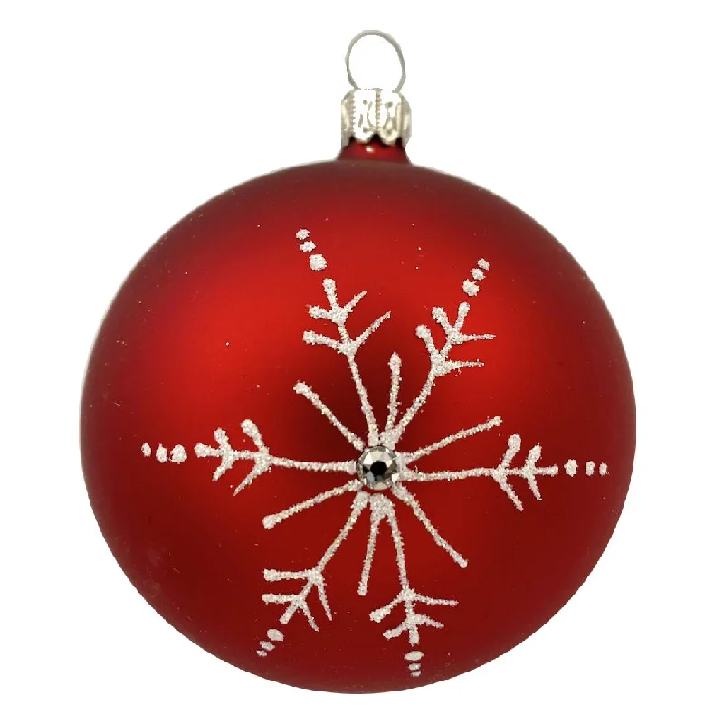 Kugel with Snowflakes and Swarovski Embellishment, red by Glas Bartholmes