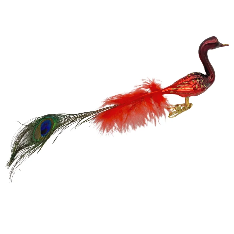 Peacock with real feather, red ombre by Glas Bartholmes