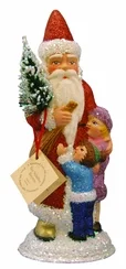 Red Santa with Children Paper Mache Candy Container by Ino Schaller