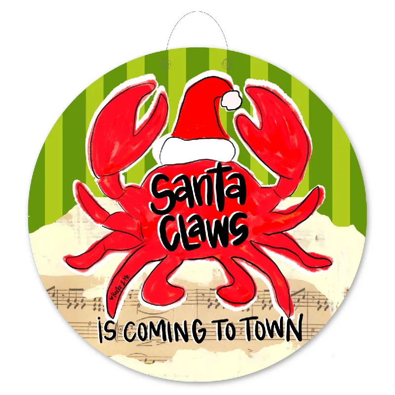 Red Santa Claws is Coming to Town Door Hanger