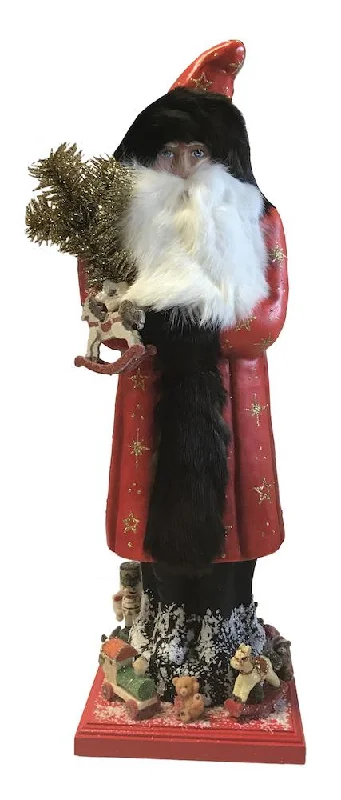 Red Santa with Gold Stars Paper Mache Candy Container by Ino Schaller