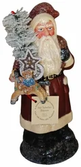 Red Santa with Horse Paper Mache Candy Container by Ino Schaller