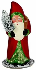 Red Santa Paper Mache Candy Container by Ino Schaller