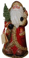 Red Satin Santa Paper Mache Candy Container by Ino Schaller