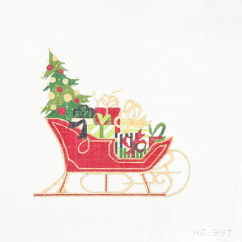 Red Sleigh with Gifts and Christmas Tree