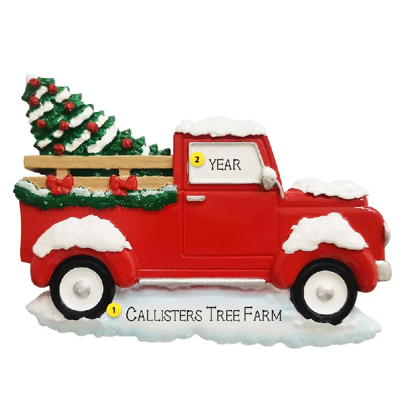 Personalized Red Truck with Christmas Tree Ornament