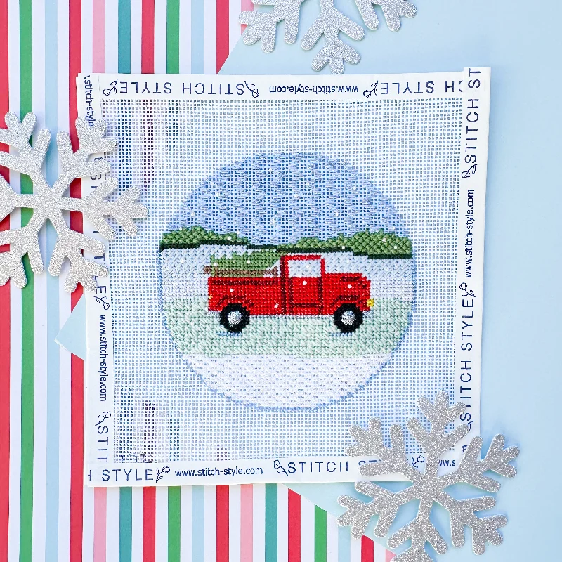 Red Truck with Christmas Tree Needlepoint Canvas