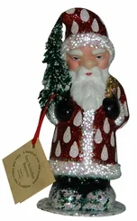 Red with White Dots Santa Paper Mache Candy Container by Ino Schaller