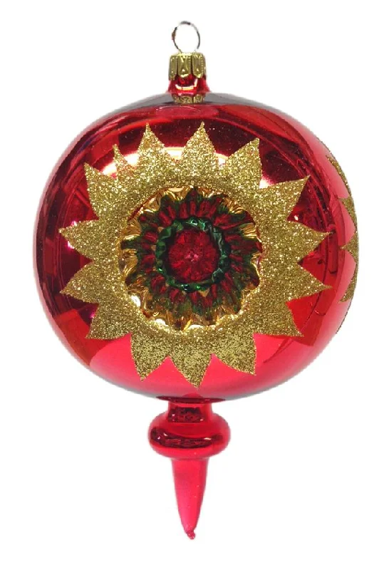 Tri-Reflector with Point Ornament, red and gold by Glas Bartholmes