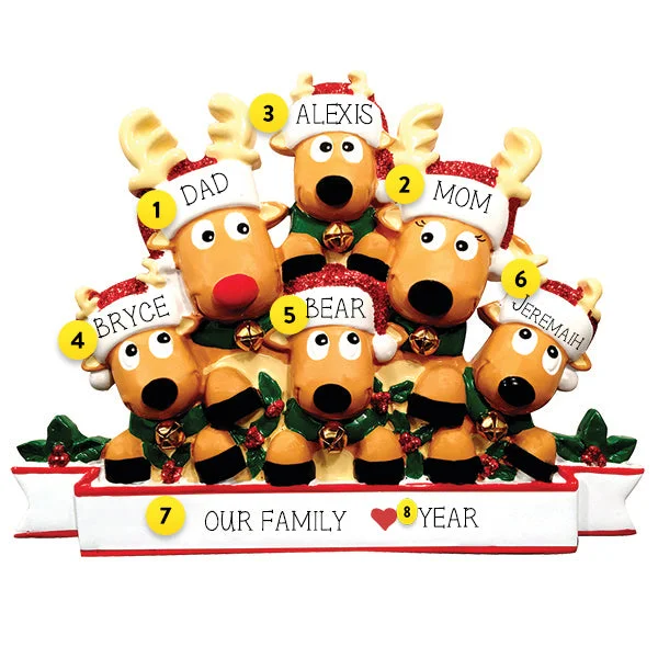 Personalized Reindeer Family of 6 Table Top Decoration