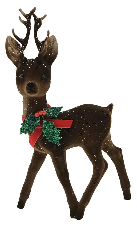 Reindeer, brown flocked with holly and glitter, Plastic Figure by Ino Schaller