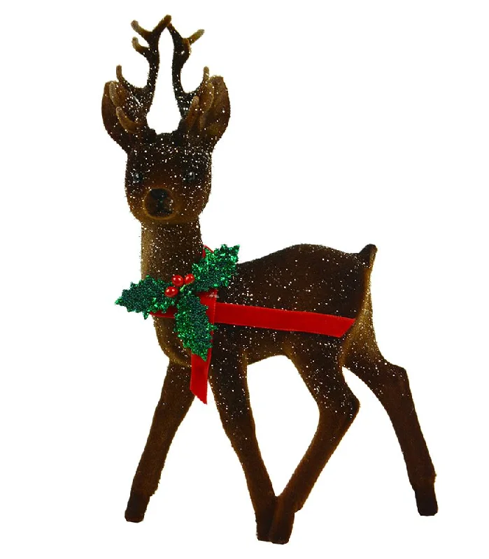 Reindeer, brown flocked with holly and snow, Plastic Figure by Ino Schaller