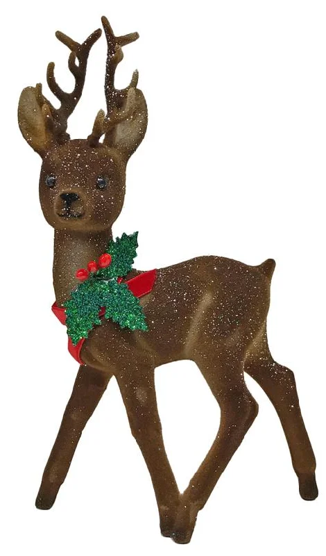 Reindeer, brown flocked with holly, Plastic Figure by Ino Schaller