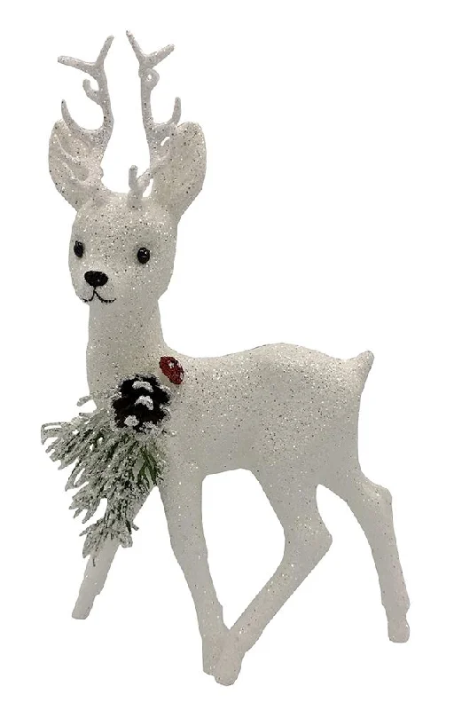 Reindeer, white glittered with mushroom, Plastic Figure by Ino Schaller