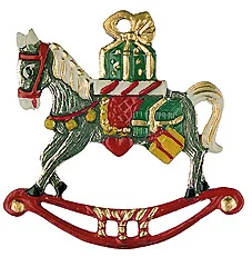 Rocking Horse and Present, Painted on Both Sides Pewter Ornament by Kuehn Pewter