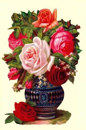 Roses in Vase Victorian Standup Card by Ernst Freihoff Papierwaren Vertriebsgesellschaft mbh