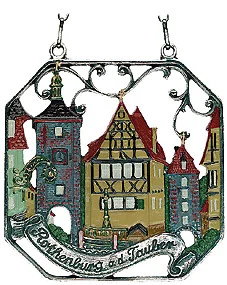 Rothenburg o.d. Tauber, Painted on One Side, Hanging Pewter Ornament by Kuehn Pewter