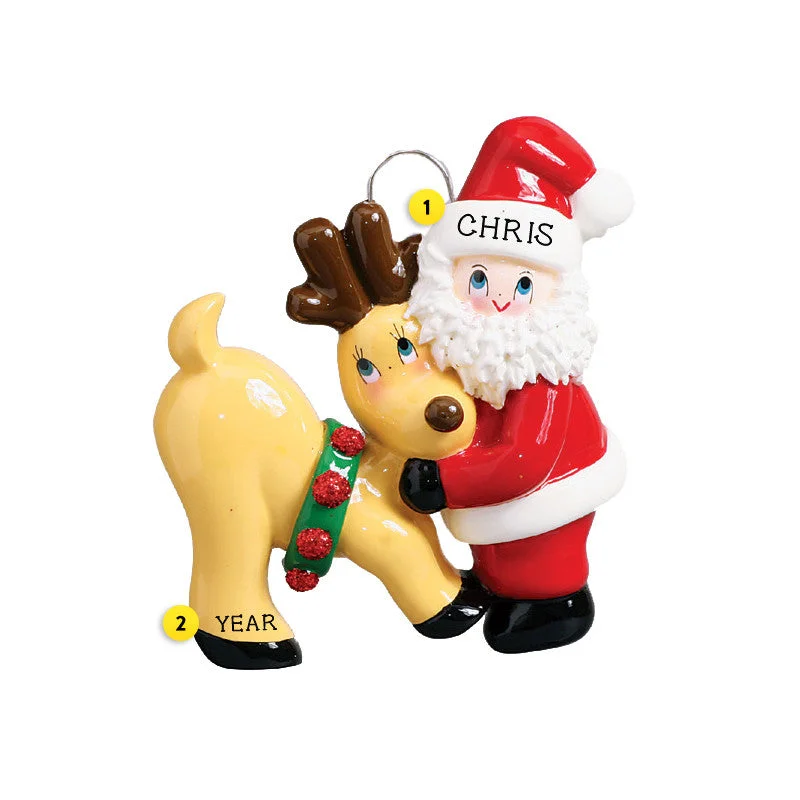 Personalized Santa and Deer Ornament