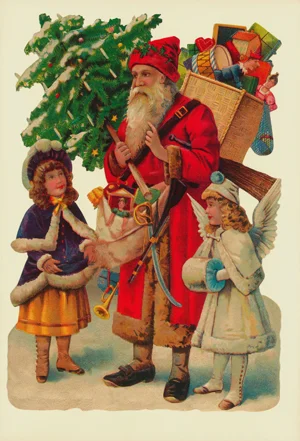 Santa, Angel and Child Victorian Standup Card by Ernst Freihoff Papierwaren