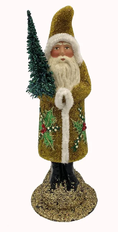 Santa, Beaded Gold with Holly Decor Candy Container by Ino Schaller