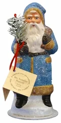 Santa with Blue Frosted Coat and Brown Bag Paper Mache Candy Container by Ino Schaller