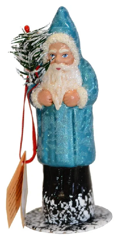 Santa, Blue with Glitter Paper Mache Candy Container by Ino Schaller