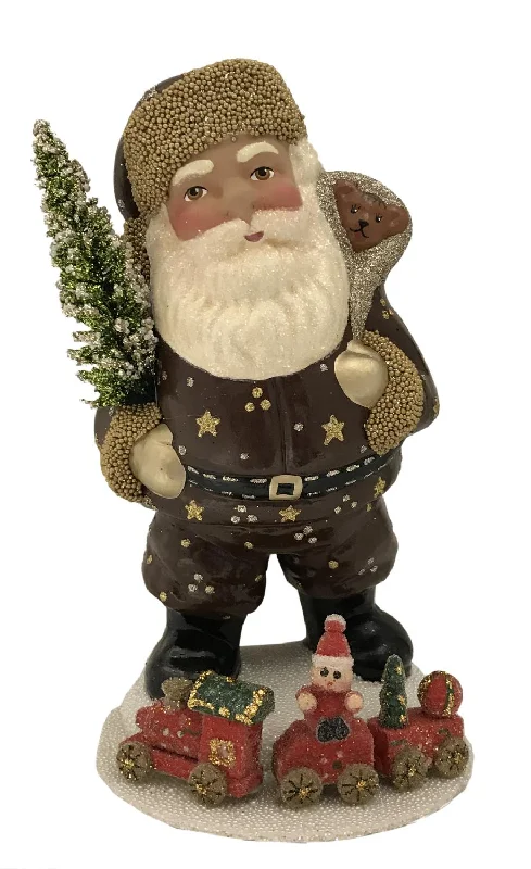 Santa brown Coat, Bear in Bag Figurine by Ino Schaller