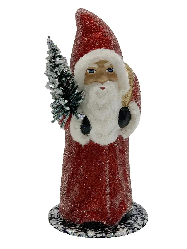 Santa, Burgundy Beaded, Gold Candy Container by Ino Schaller