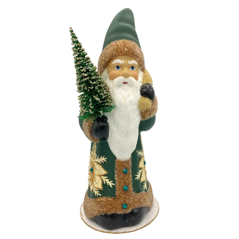 Santa Candy Container, Green Coat with Gold Candle Decoration by Ino Schaller