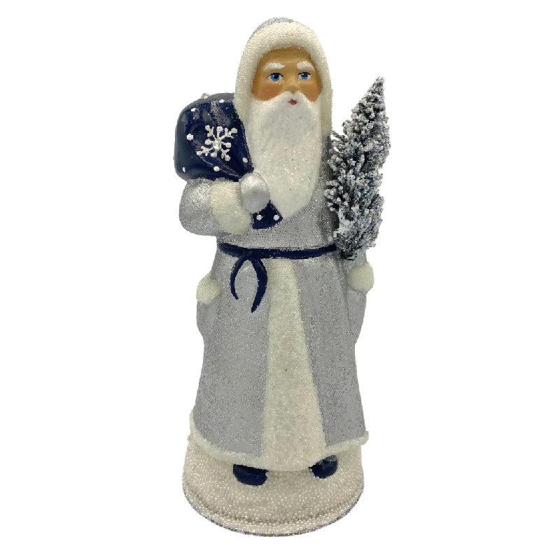 Santa Candy Container, Silver Coat with Blue Snowflake Bag by Ino Schaller