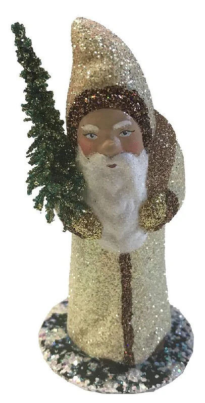 Santa in Champagne Coat, Paper Mache Candy Container by Ino Schaller