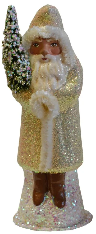 Santa in Champagne Glitter Coat Paper Mache Candy Container by Ino Schaller