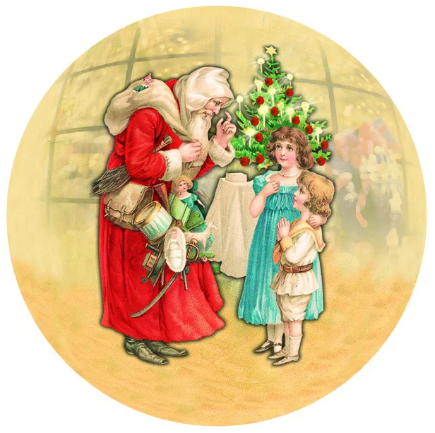 Santa Claus with Children 10cm Decoupage Cardboard German Christmas Balls by Nestler GmbH