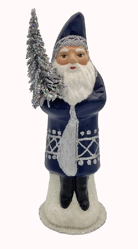 Santa, Dark Blue with Silver Glitter, Beaded Base Candy Container by Ino Schaller