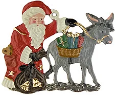 Santa and Donkey, Painted on Both Sides Pewter Ornament by Kuehn Pewter