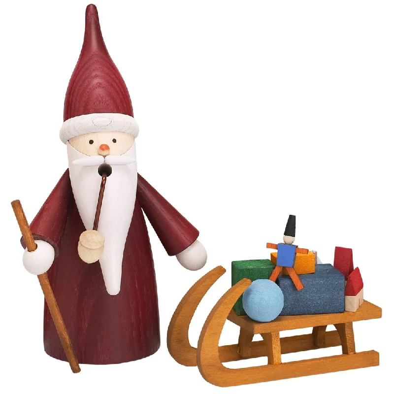 Santa Gnome with Sled Incense Smoker by Seiffener Volkskunst