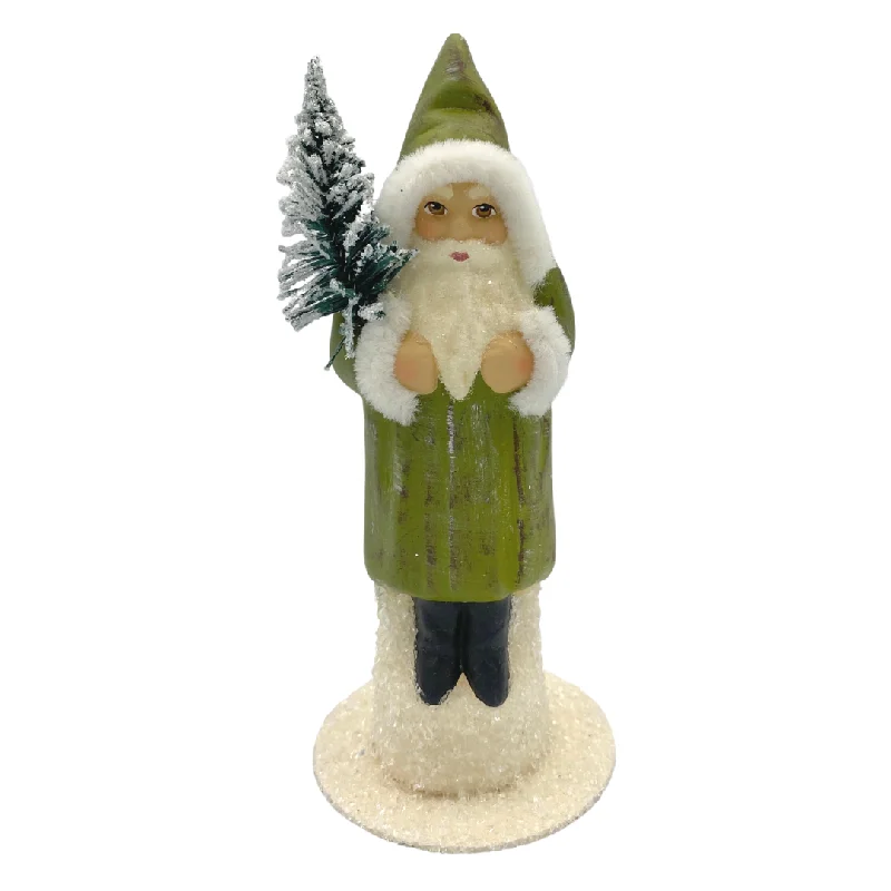 Santa, Green Coat with Antique Finish by Ino Schaller