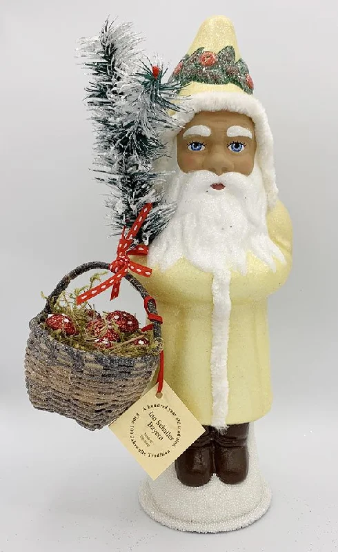 Santa, Light Yellow with Basket of Mushrooms Candy Container by Ino Schaller