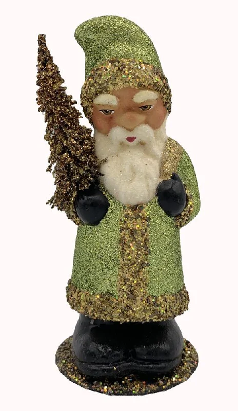 Santa, Lime Green Glitter with Gold Trim Candy Container by Ino Schaller