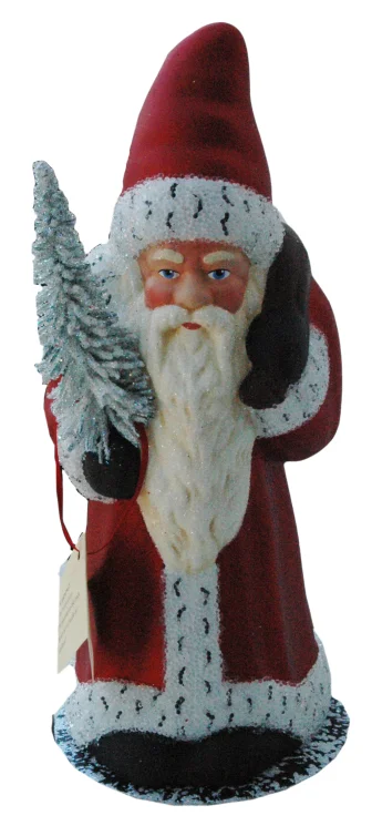 Santa, Matte Red Coat with Ermine Edge Paper Mache Candy Container by Ino Schaller