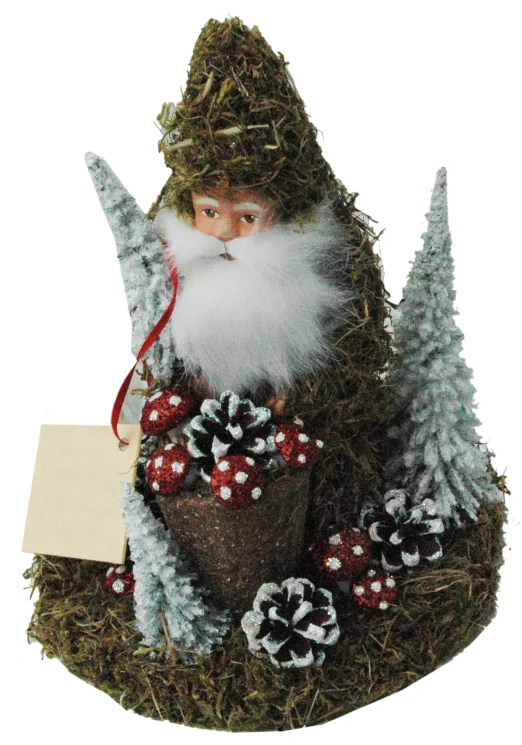 Santa with Moss Decor Paper Mache Candy Container by Ino Schaller