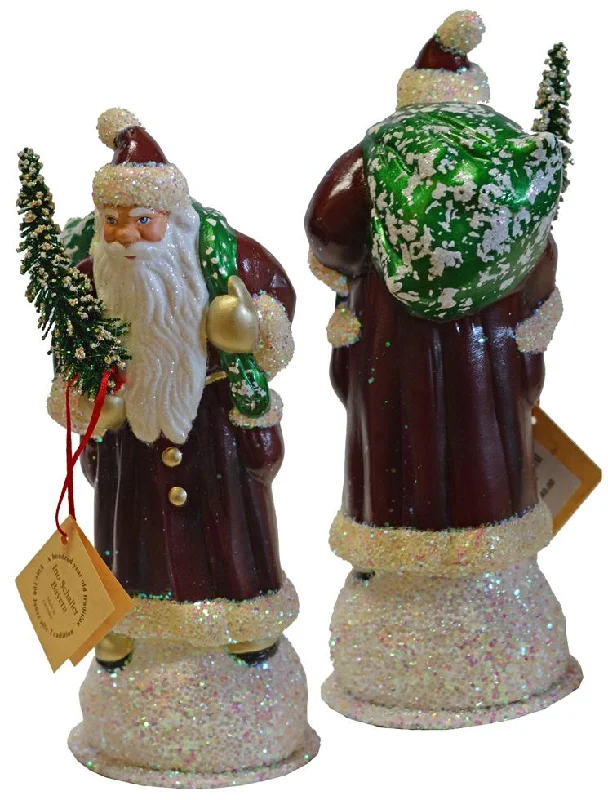 Santa Old Red with Green Bag Paper Mache Candy Container by Ino Schaller