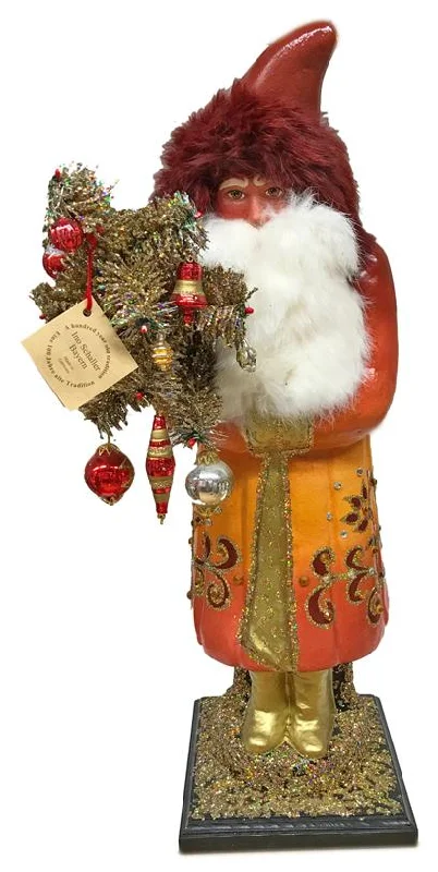 Santa with Orange Base, One of a Kind Paper Mache Candy Container by Ino Schaller