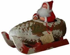 Santa in Pinecone Sleigh Paper Mache Candy Container by Ino Schaller