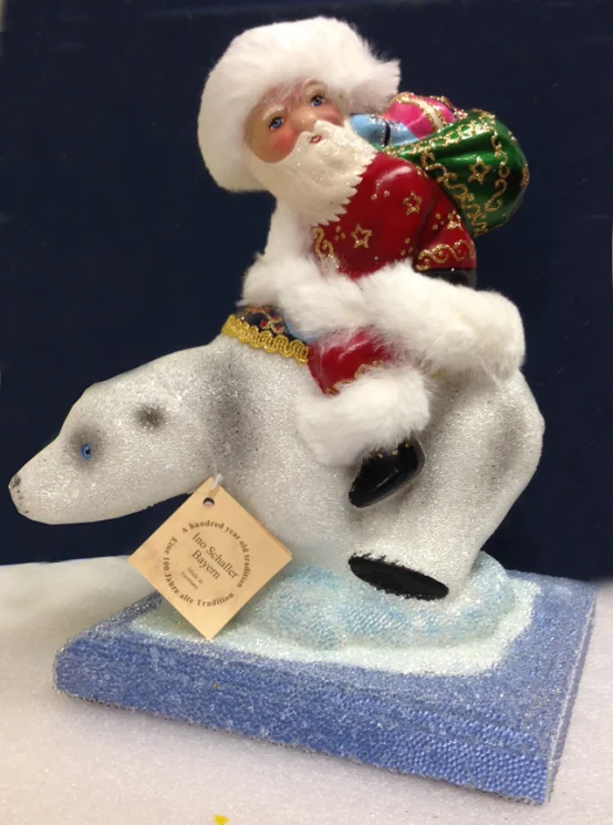 Santa on Polar Bear Paper Mache Candy Container by Ino Schaller