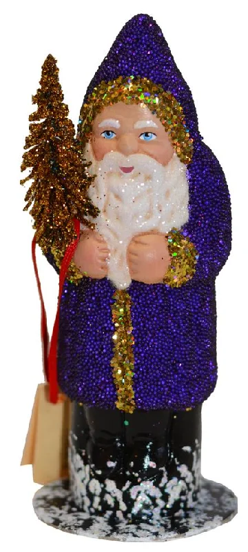 Santa, Purple Beaded with Gold Trim Paper Mache Candy Container by Ino Schaller